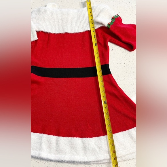 Holiday Time Off Shoulder Santa Sweater Dress M Red White Sequin Belt Christmas - Picture 6 of 9